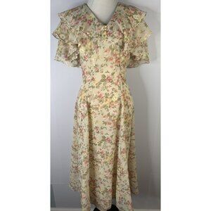 Vintage Lanz Floral Midi Dress Size 6 Cottagecore Coquette Romantic Prairie USA